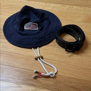Dorfman Pacific Navy Bucket Hat with Flag Patch & Rivet Belt